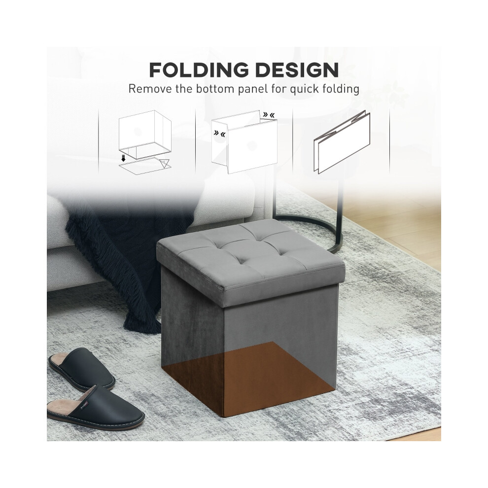 Space-Saving Foldable Velvet-Feel Grey Storage Ottoman with Cushion Ideal for Footrest and Organized Living Spaces-image-OPC-PMFYRPV-NEW