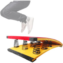 Portable Springboard For Big Kids And Teens, Wood Curved Somersault Board, 9 Springs, Padded Carpet, Heavy Duty Elastic