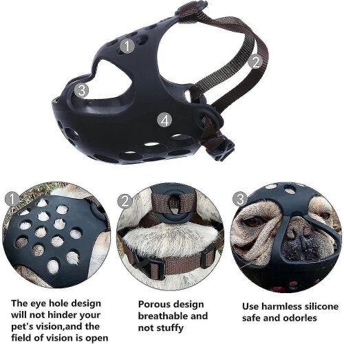 (L, Grey) Dog Muzzle For Short Snout Dogs, Soft Silicone Muzzle For Biting Chewing, Ideal For Flat-faced Aggressive Dogsp 1