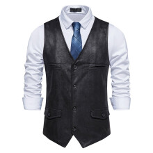 Faux Leather Suede Vest Men's Suit Vest Black XL Sleeveless Tuxedo Wedding Western Style Vintage Look