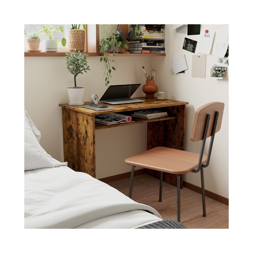 Wood-Effect HOMCOM Boxy Work Desk with Shelf - Stylish & Sturdy Office Table 110cm Black Multi-Functional Workspace Solution-image-OPC-PMFYTBP-NEW