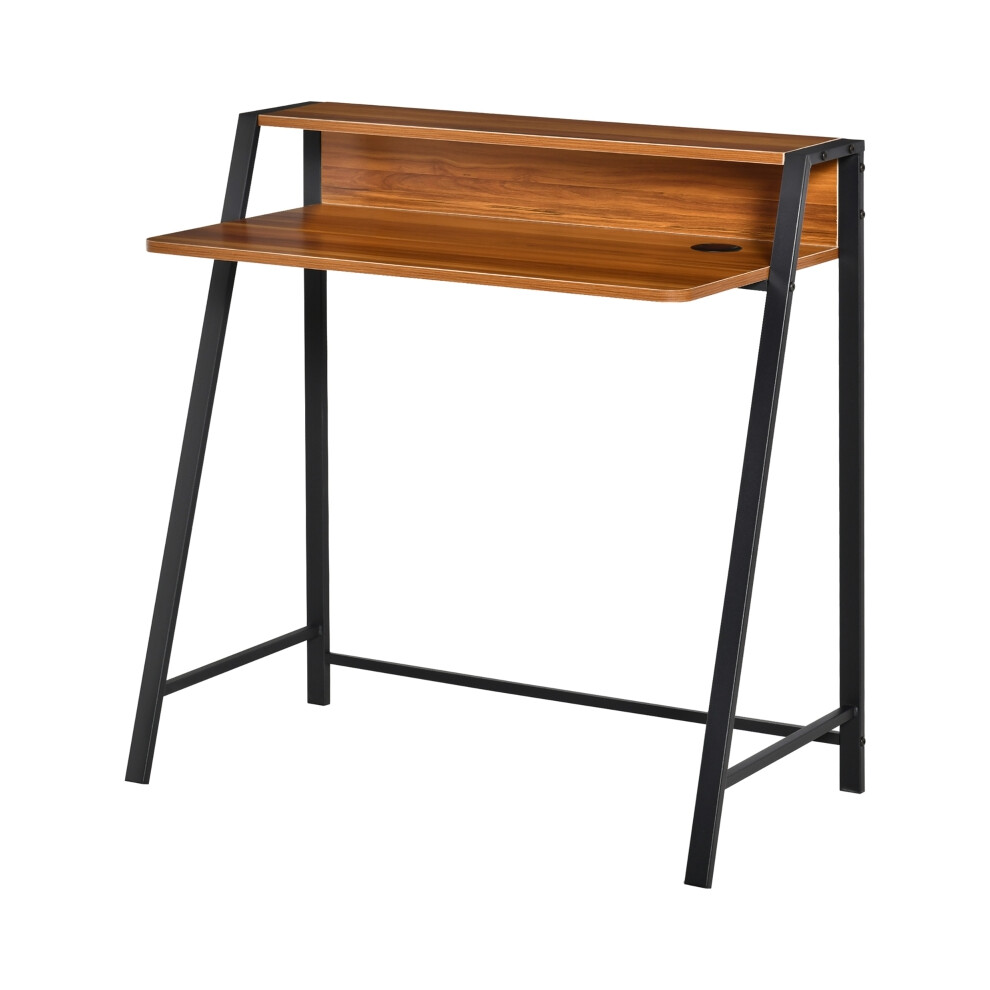 Home Office Desk Walnut 84L x 45W cm Writing Table with Storage Shelf for Laptop & PC-image-OPC-PMFYTQR-NEW