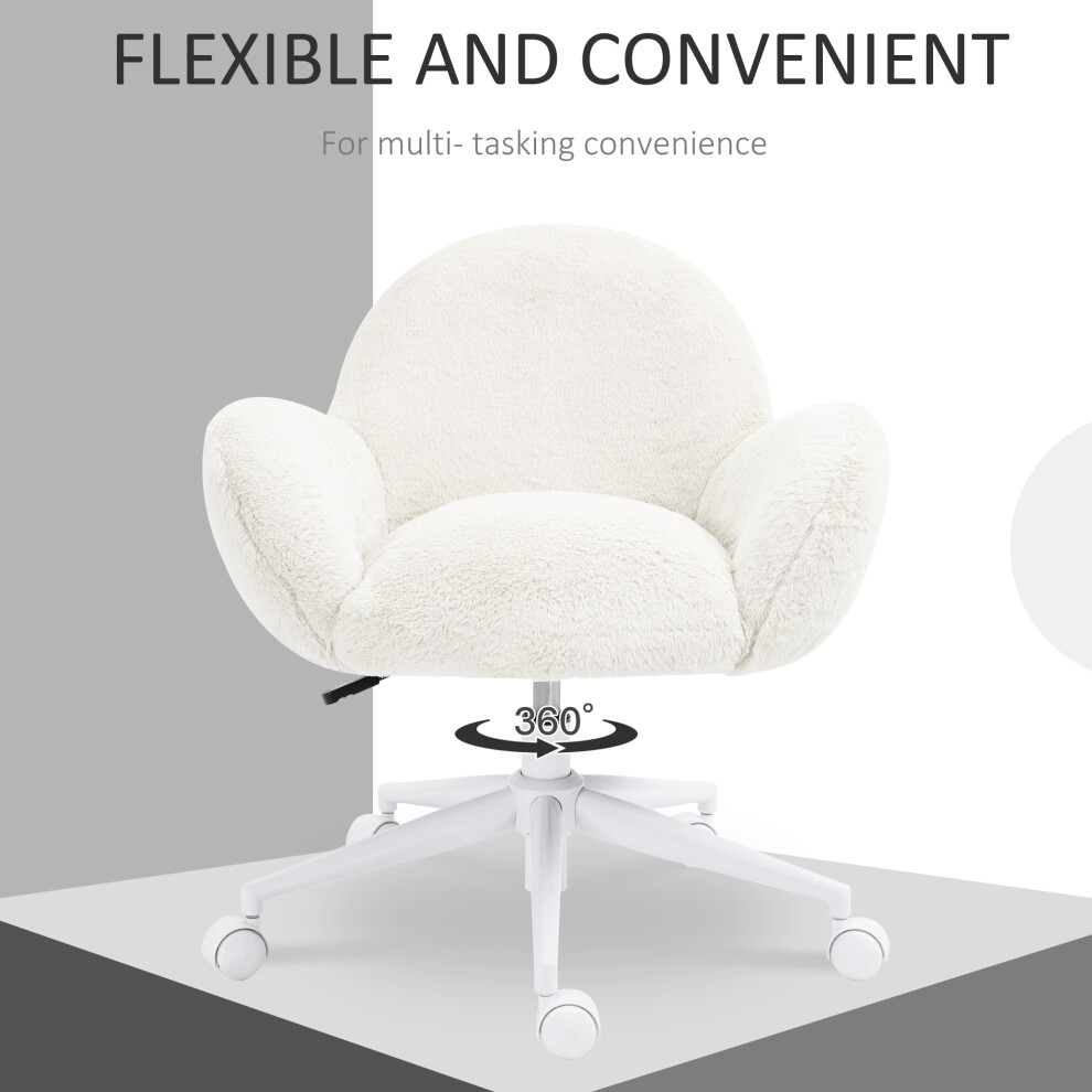 Fluffy Cream White Vanity Chair with Rolling Wheels Cute Desk Stool for Bedroom and Living Room Decor-image-OPC-PMFYTQ2-NEW