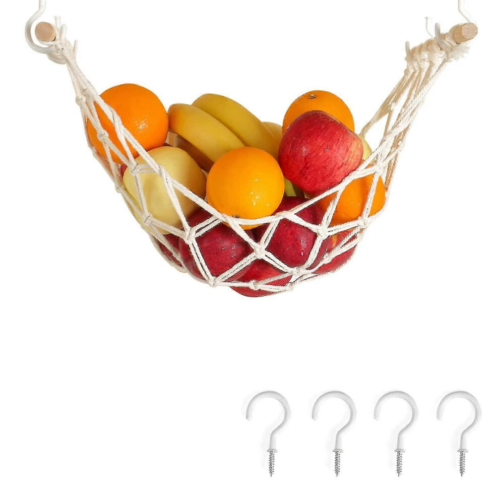 Hanging fruit hammock for kitchen, macrame fruit basket under cabinet