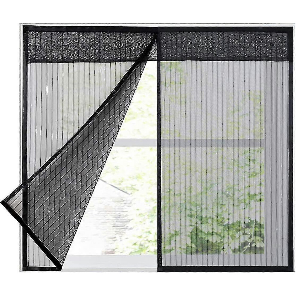 Magnetic window mosquito net, insect screen with magic adhesive tape, mosquito protection, black, 80 x 120 cm