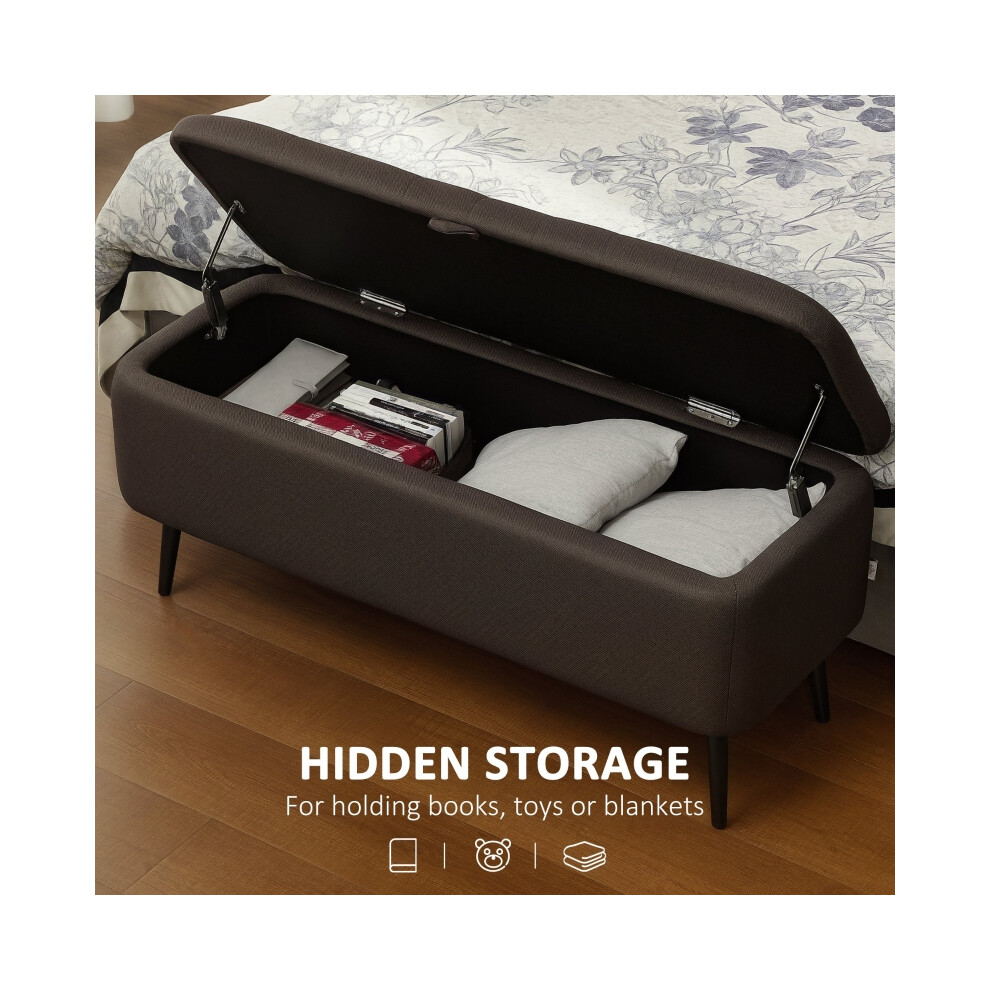 Multi-Purpose Storage Ottoman in Dark Brown Linen-Look Material 92 x 31cm for Spacious Living Room Storage-image-OPC-PMFYVWV-NEW