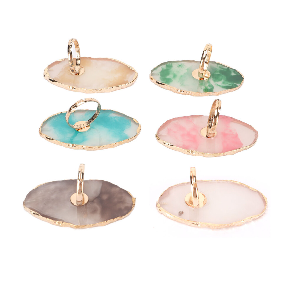 Gold 6Pcs Wearable Resin Nail Polish Mixing Ring Palette With Edge