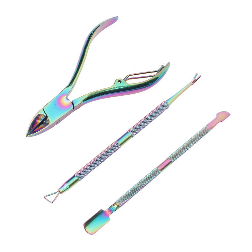 Stainless Steel 3pcs Cuticle Pusher and Trimmer Set for Nails
