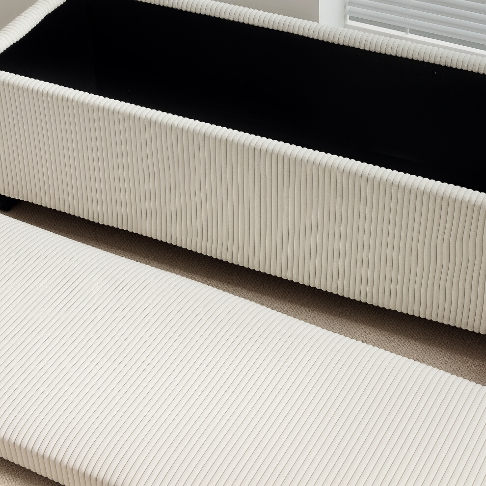 Storage Ottoman Bench 112cm Beige with Removable Lid and Legs Corduroy Footstool for Living Room Bedroom Hallway-image-OPC-PMFZ286-NEW