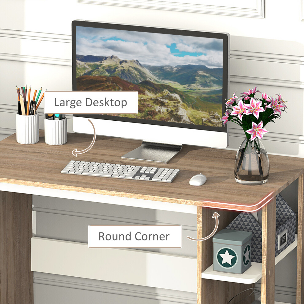 Multi-Functional Computer Desk with 3-Tier Storage Shelves Oak & White Finish Perfect for Office Study Living Room-image-OPC-PMFZ2ZD-NEW