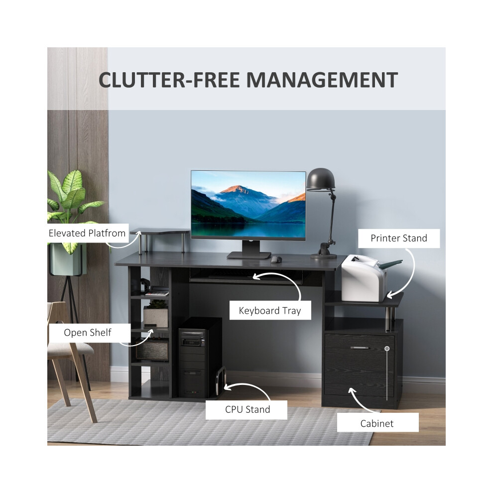 Home Office Computer Desk with Drawer and CPU Storage Large Black Workstation 152x60x88cm for Efficient Workspace-image-OPC-PMFZ5MD-NEW