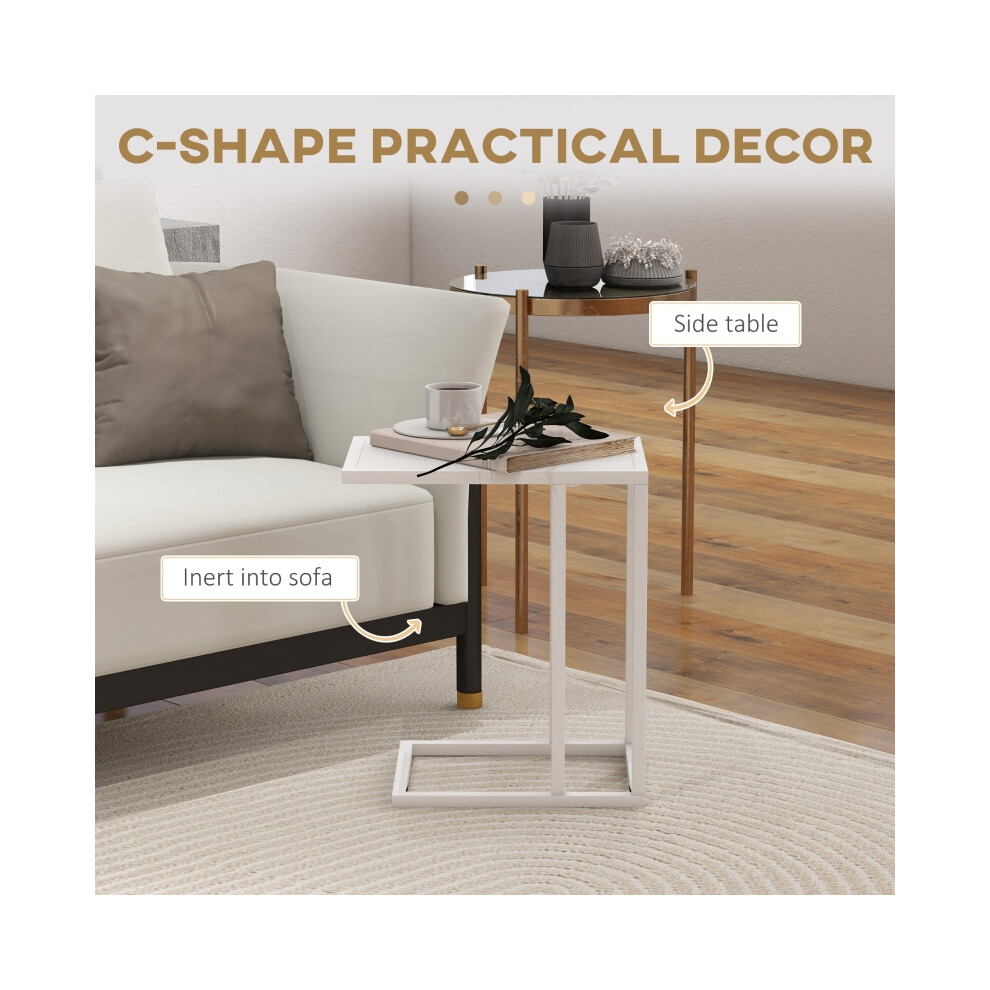 White C Shape Bedside Table with Metal Frame and Wood-Effect Top Narrow Snack End Table for Living Room Modern and Practical-image-OPC-PMFZ5MF-NEW