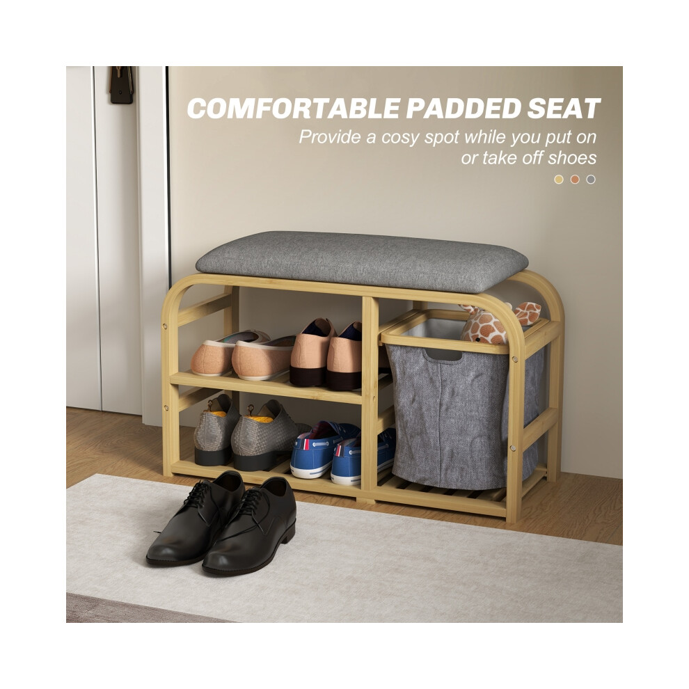 Bamboo Shoe Rack and Bench with Cushioned Seat - Eco-Friendly Nature Wood Finish 4-Tier Space-Saving Design 80cm Width-image-OPC-PMFZ5SR-NEW