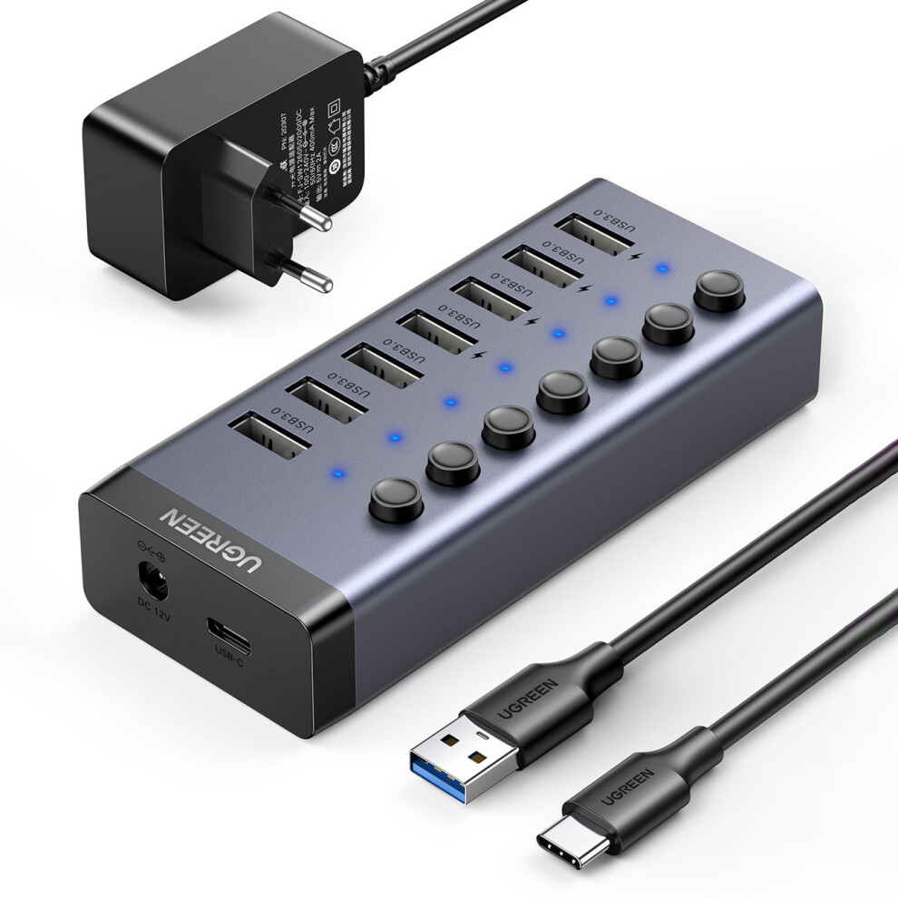 Ugreen Grau 7In1 Multifunktionaler Usb-C Hub Splitter - 7X Usb 3.0 Pd Dc 12V - Bild 5