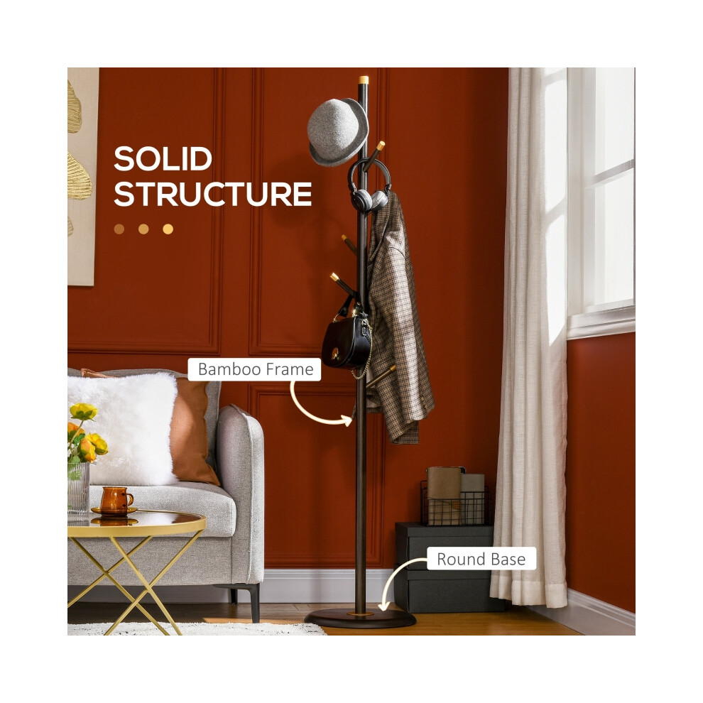 Entryway Bamboo Coat Rack with 6 Hooks - Freestanding Vintage Hall Tree for Hallway Bedroom - Walnut Durable Design-image-OPC-PMFZ5QV-NEW