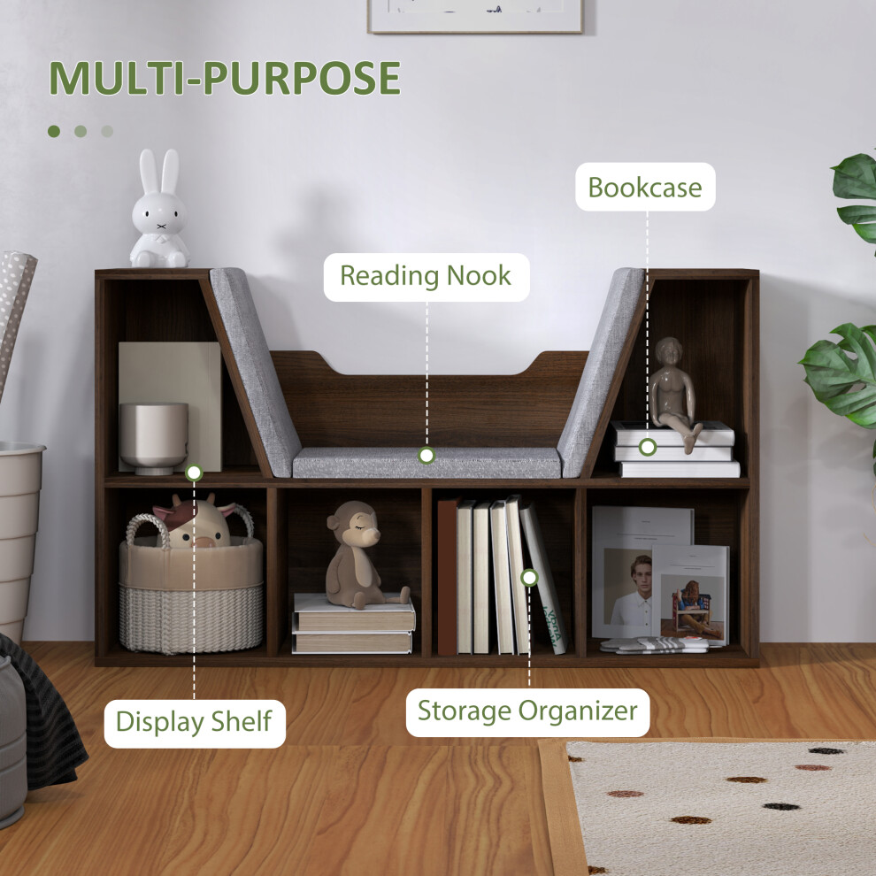 Wooden Bookcase and Storage Shelf with Cushioned Reading Seat Cube Organizer for Bedroom & Living Room Chestnut-image-OPC-PMFZ6GM-NEW