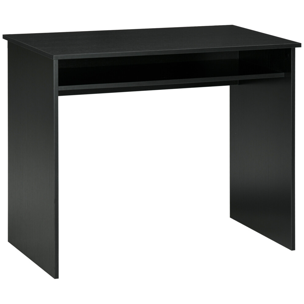 Modern Computer Desk with Storage Shelf 90x50cm Black Wood Grain Home Office Table Small Writing Desk for Efficient Workspaces-image-OPC-PMFZ6P6-NEW