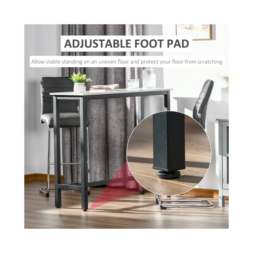Dining & Coffee Table with Marble Grain Surface Adjustable Footpads 120x40x100cm White & Black HOMCOM Bar Table-image-OPC-PMFZ6PB-NEW