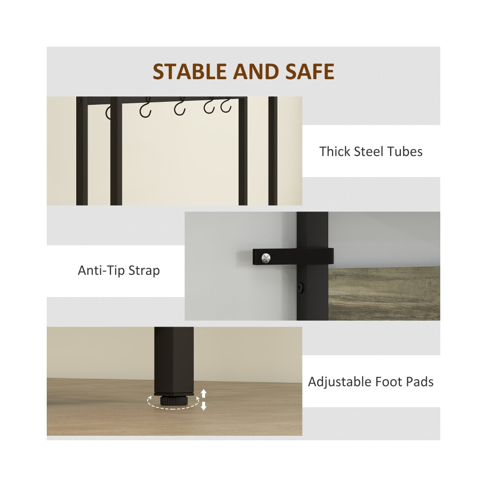 Multi-Functional Hallway Tree 5-In-1 Grey/Black with Industrial Design Coat Hooks Shoe Rack & Seat-image-OPC-PMFZ6TJ-NEW