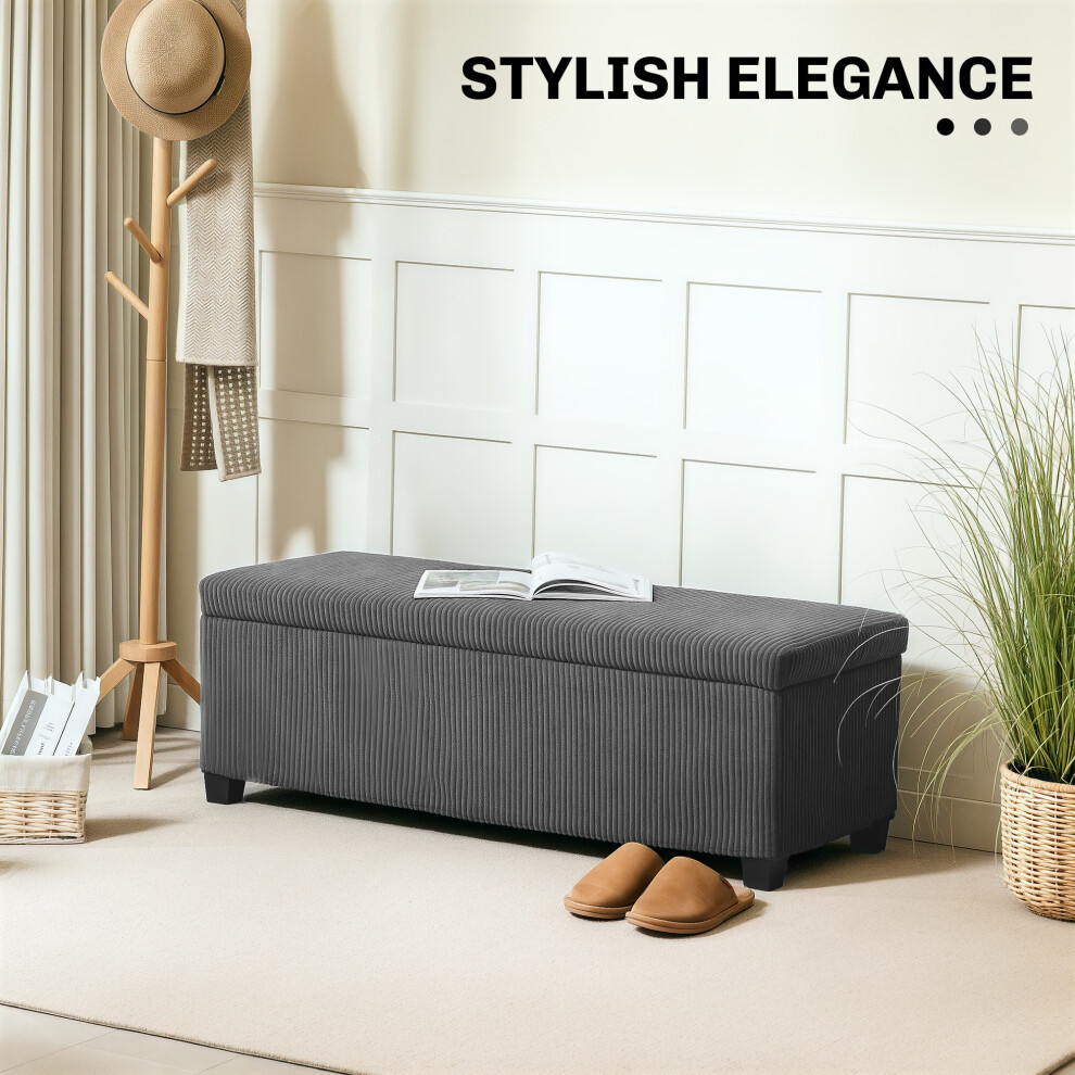 Grey Storage Ottoman Bench 112cm Corduroy Footstool with Removable Lid and Legs for Living Room Bedroom Hallway-image-OPC-PMFZ7CM-NEW