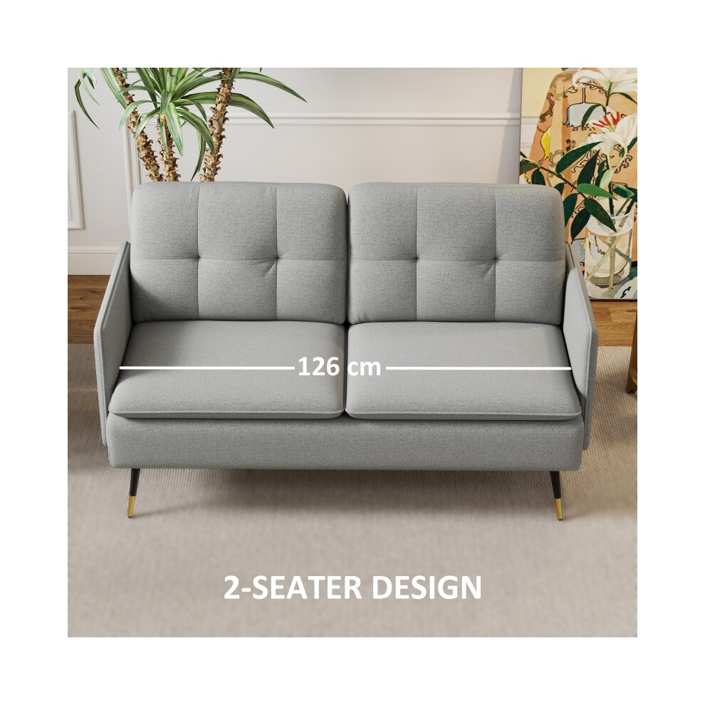 Modern Two Seater Sofa Grey with Button Tufted Design Cushions Steel Legs for Living Room & Guest Room-image-OPC-PMFZ7MR-NEW