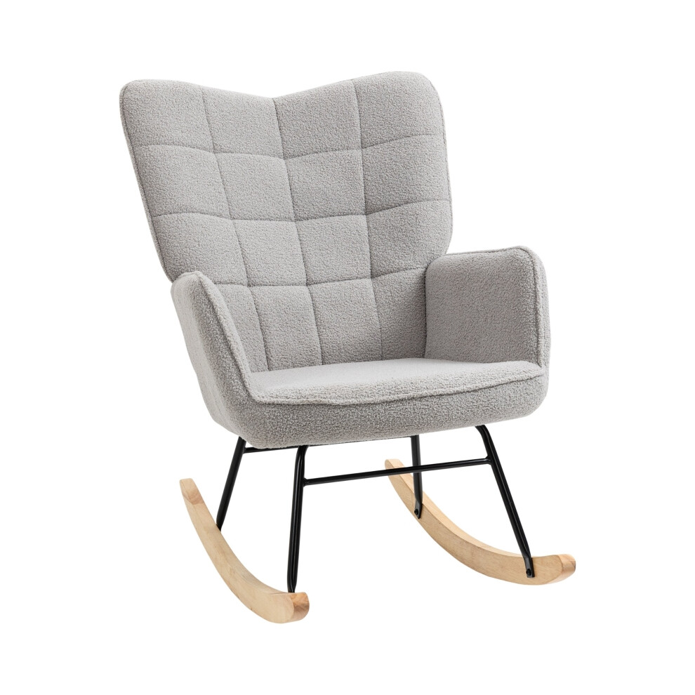 Light Grey Nursery Glider Rocker HOMCOM Berber Fleece Wingback Chair for Nursing & Living Room Comfort-image-OPC-PMFZ7NR-NEW