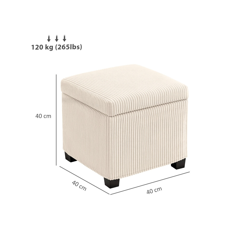 Corduroy Storage Ottoman Bench Beige 40cm with Removable Cover Legs Included Multi-use Footstool for Living Room and Bedroom-image-OPC-PMFZ8GN-NEW