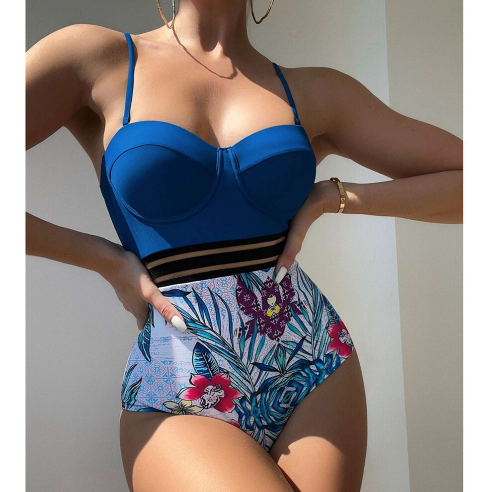 Printed One Piece Swimsuit for Women, Blue, S-L Sizes-image-OPC-PMFZ8H9-NEW