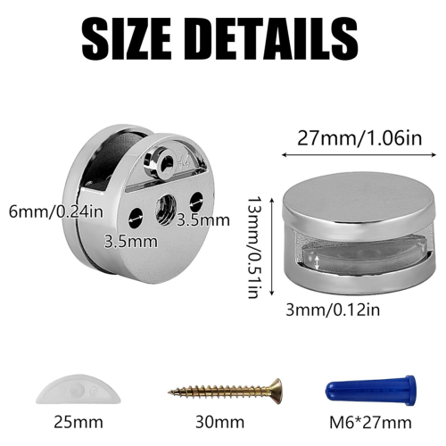 Frameless Mirror Mounting Hardware Kit Dual-Screw Fixing Mirror Glass 2