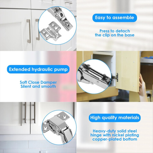 4Pcs 180 Degree Cabinet Hinges Hydraulic Adjustable Mounting Hinges 2