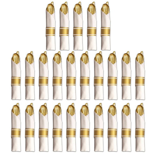 25 Pre Rolled Gold Plastic Silverware - Silverware Set