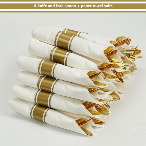 25 Pre Rolled Gold Plastic Silverware - Silverware Set 2