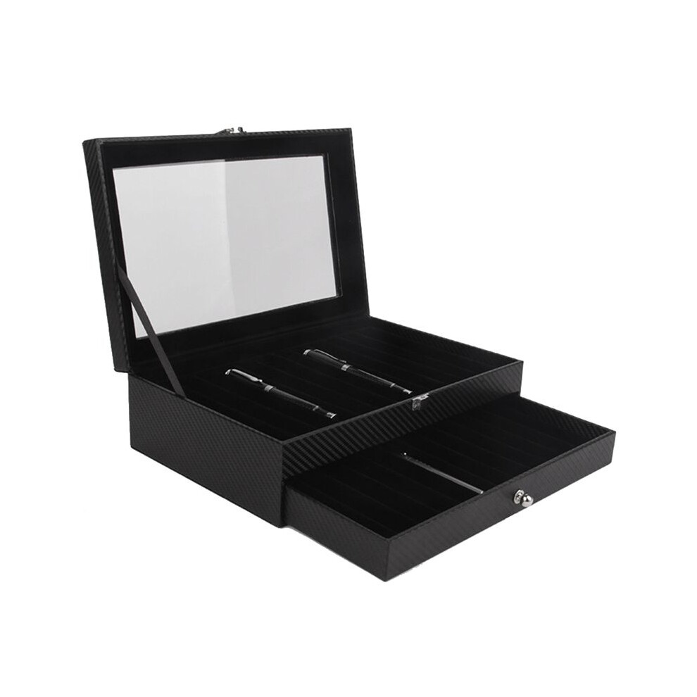 24 Slots Wooden Pen Display Storage Box 2 Layer PU Pen Case Carbon-image-OPC-PMFZMXS-NEW