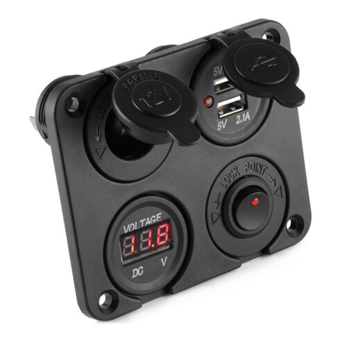 Πρίζα αυτοκινήτου DC 12V-24V με διπλό φορτιστή USB, διακόπτη βολτόμετρου