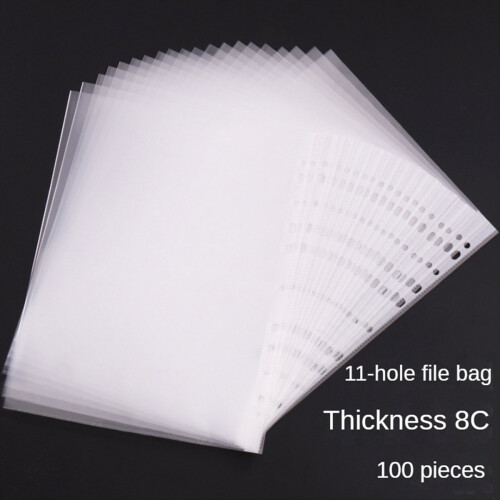 100Pages A4 Punched Pocket,Clear 11-Hole Sheet Protector Binder 1