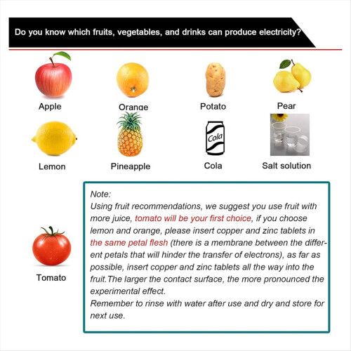 Kit de experimento científico com bateria de frutas, relógio eletrônico e LED RGB 1
