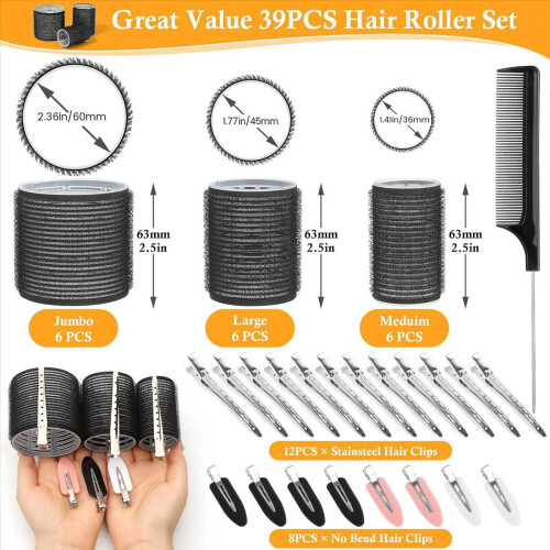 43 pezzi bigodini per capelli con clip, bigodini per capelli con 3 misure 2
