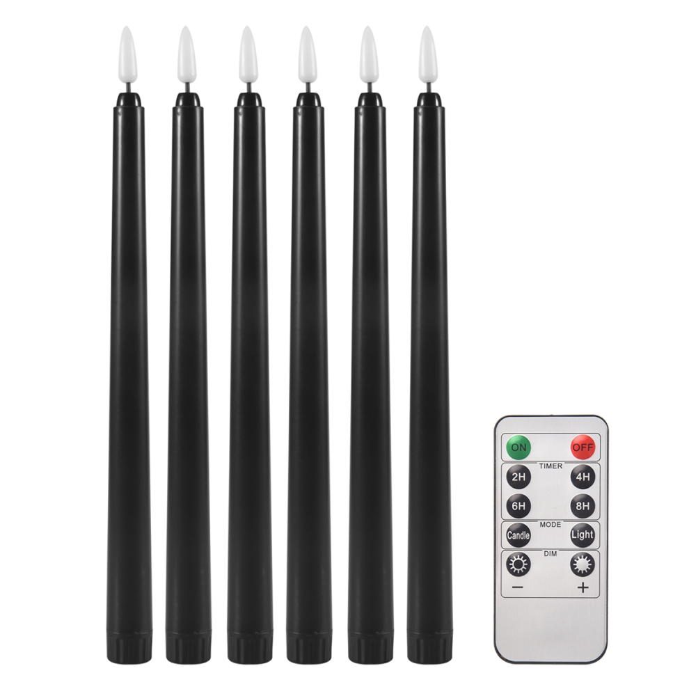 6Pcs Flameless Black Taper Candles Flickering with Remote Timer-image-OPC-PMG29GR-NEW