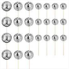 24Pcs Disco Ball Cupcake Toppers Happy Birthday Cake Topper Ball