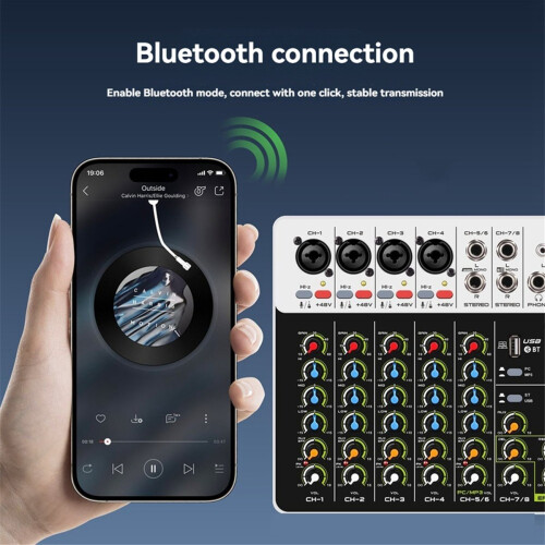 V8 Audio Mixer Pequeno Console de Mixagem Plugue UE 2