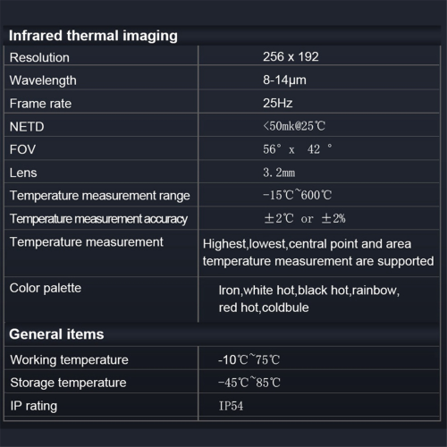 Θερμική κάμερα απεικόνισης T7 256x192 Android Type-C 25Hz 2