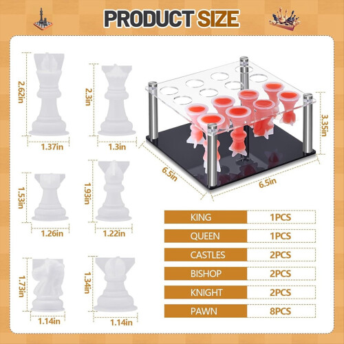 Chess Piece DIY Kit Include 1 Chess Piece Holder and 16 Chess Molds 2
