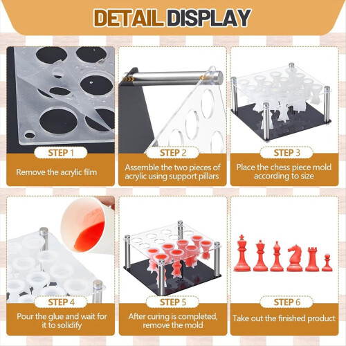 Chess Piece DIY Kit Include 1 Chess Piece Holder and 16 Chess Molds 1