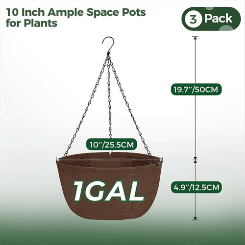 Vaso suspenso para plantas ao ar livre, 12 polegadas, vaso de tecido com corrente 2