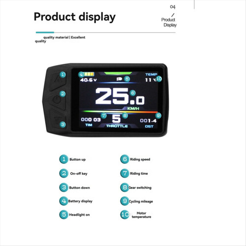 Ebike Display for KT TF01U Intelligent Colorful LCD Meter Waterproof 2