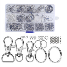 Kit de llavero de 265 piezas de metal plateado con ganchos y llaveros