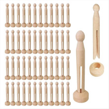 50 Sets Unfinished Holz Puppe Pins Puppe Wäscheklammern Holz Runde Peg