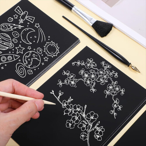 Conjunto de arte em papel para rascunho ScratchArt para crianças, 50 folhas, 4,9 x 7,3 polegadas 2