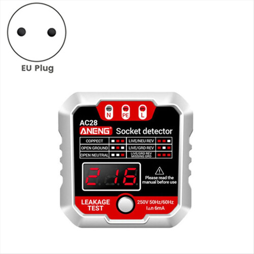 Testador de tomada AC28 com display LCD - para tomadas da UE, plugue B da UE 2
