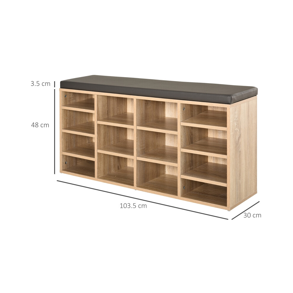 Shoe Rack with 14 Compartments and Cushion Moving Shelves Solid Frame Brown Home Office Organization Boots & Trainers Storage-image-OPC-PMG2SFG-NEW
